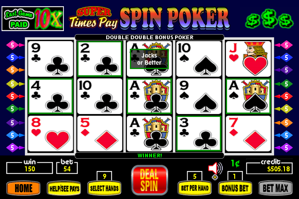 Super Times Pay Spin Poker - FREE ภาพหน้าจอ 1