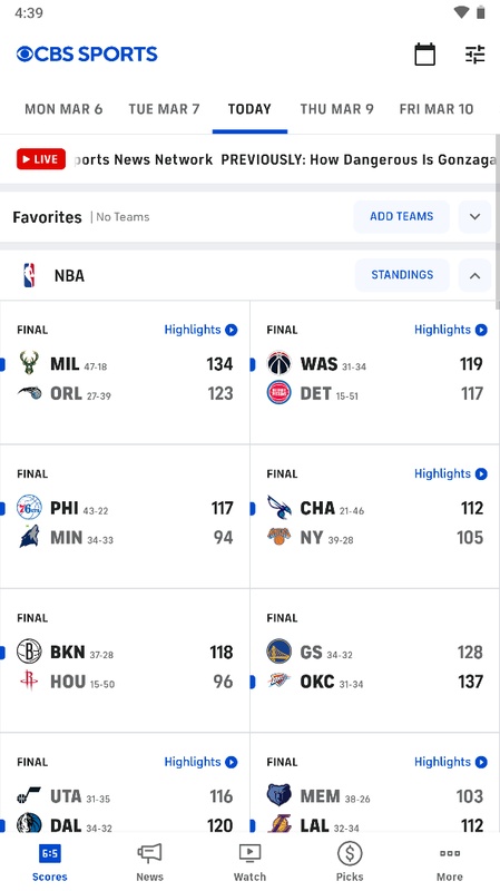 CBS Sports App: Scores & News Ảnh chụp màn hình 2