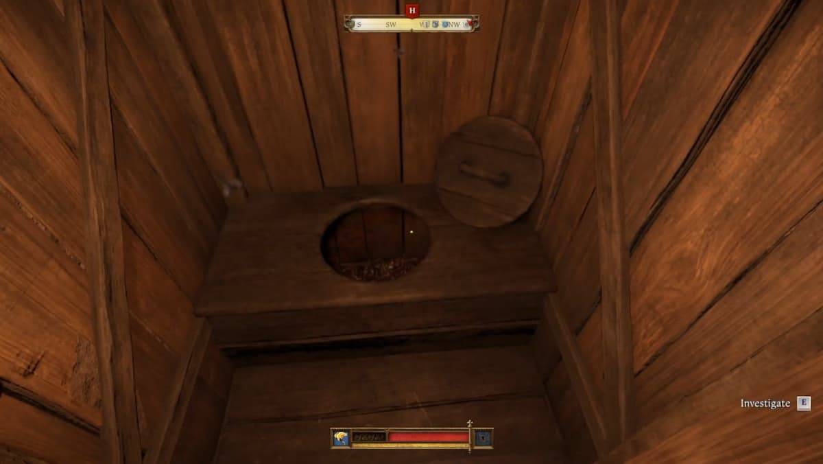 เฮนรี่เรียกคืนคีย์คลังเงินจาก Outhouse in Kingdom Come: Deliverance 2