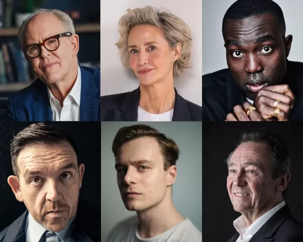 (Top, left to right): John Lithgow (credit: Jessica Howes), Janet McTeer (credit: Andrew Crowley), Paapa Essiedu (credit: Ruth Crafer). (Bottom, left to right): Nick Frost (credit: Lee Malone), Luke Thallon (credit: Phil Sharp), Paul Whitehouse (credit Mike Marsland). Image provided by Warner Bros.