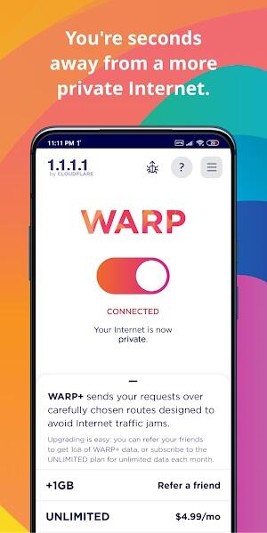 1.1.1.1 + WARP: Safer Internet應用截圖第1張