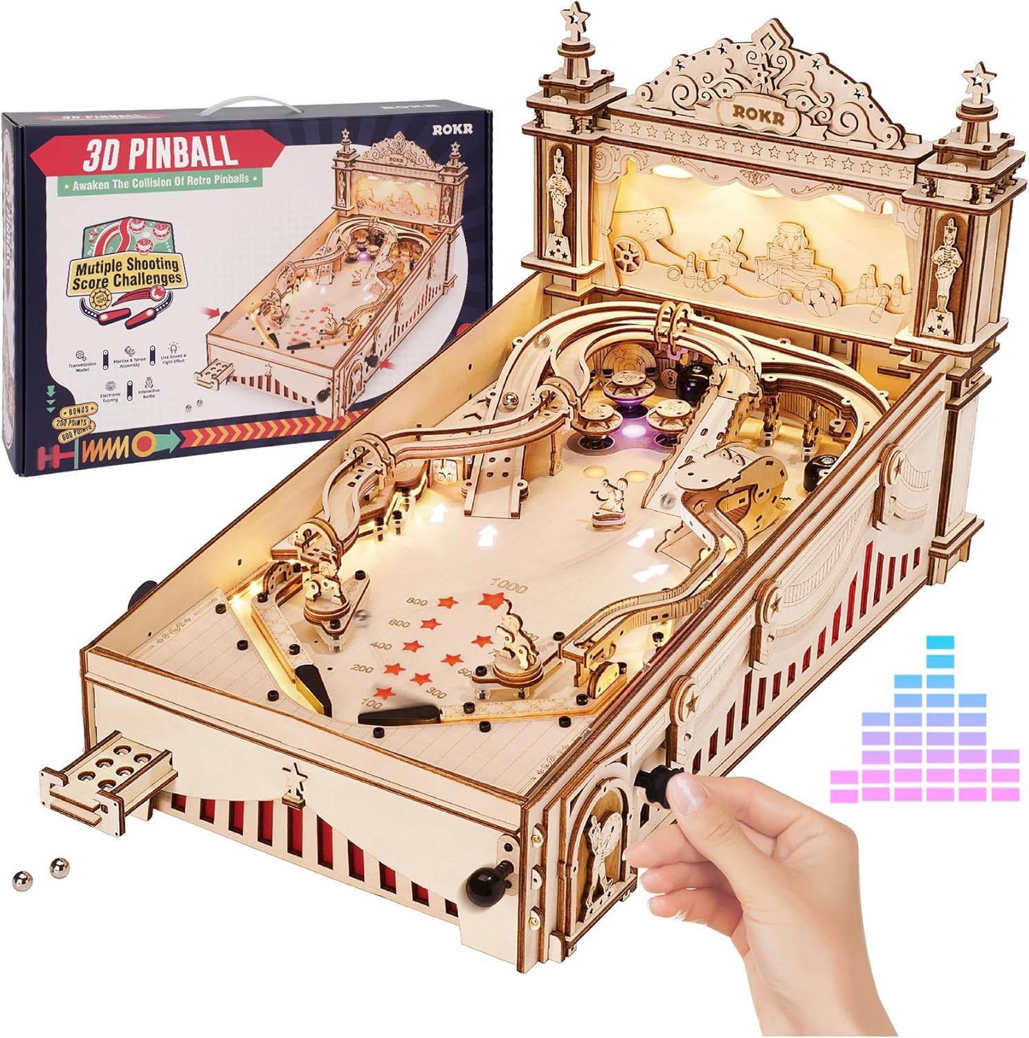 ROKR 3D Wooden Puzzle Miniature Pinball Machine