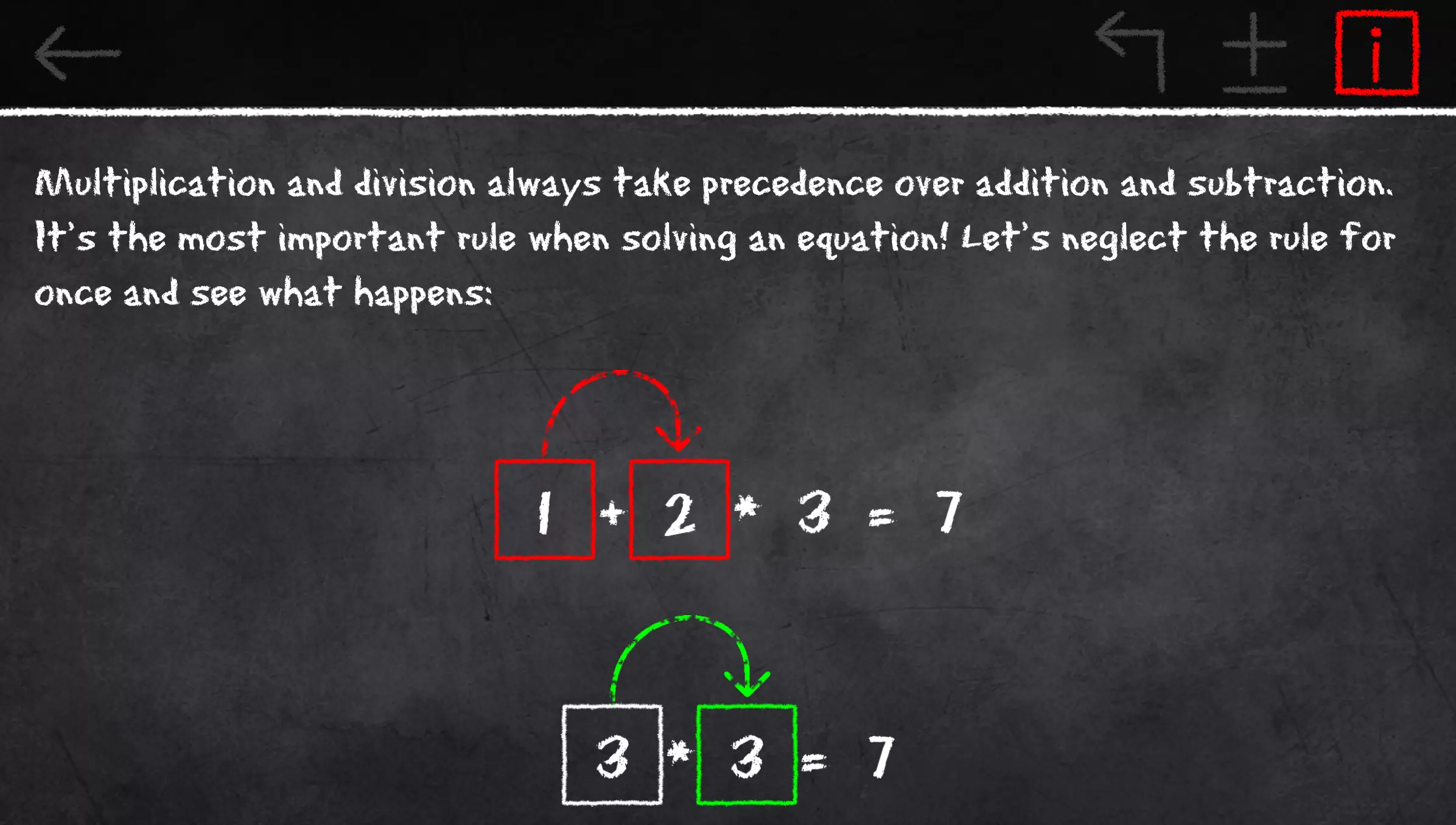 Schermata x=1: Learn to solve equations 3