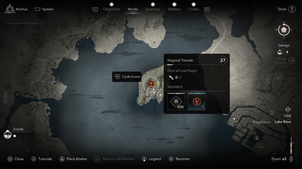 Isang icon ng templo sa mapa ng mga anino ng Assassin's Creed, screenshot ng Escapist