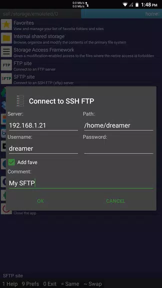 Schermata SFTP plugin to Ghost Commander 1