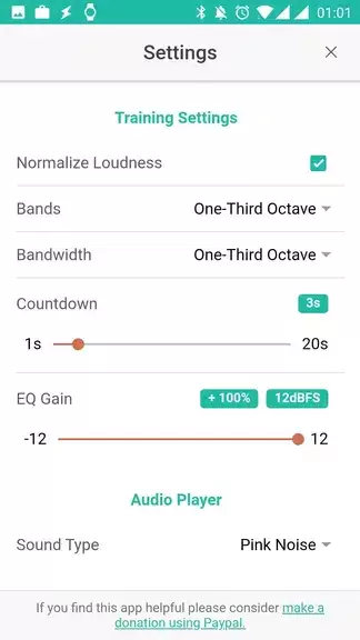 Schermata Audio Training EQ and Feedback 2