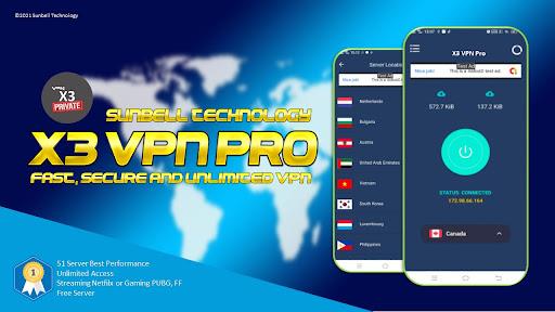 X3 VPN Pro - Fast , Secure & Unlimited VPN स्क्रीनशॉट 1