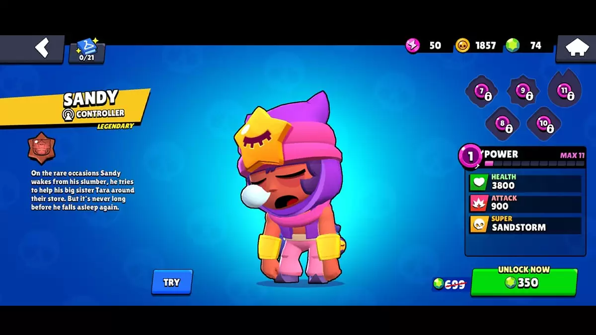 Sandy profile in Brawl Stars.