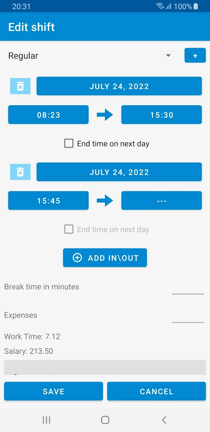 Shift Logger - Time Tracker Zrzut ekranu 3