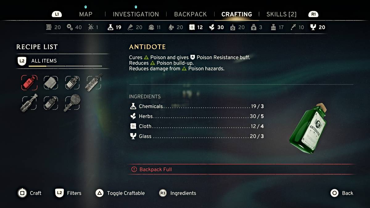 สูตรยาแก้พิษใน Atomfall